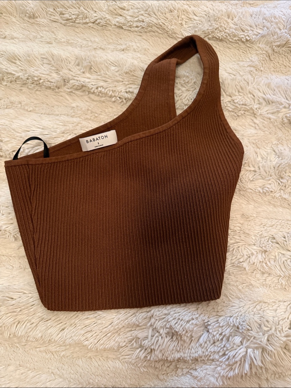 Babaton Chocolate Brown Ribbed One-Shoulder Camisole